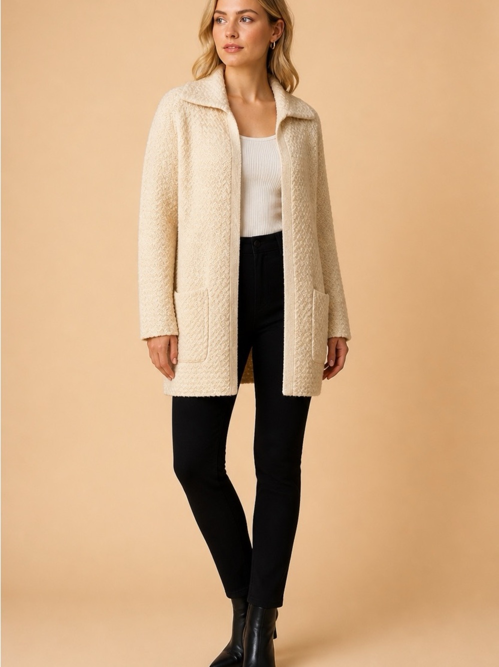 Joe Fresh Cream Textured Open Cardigan Coat